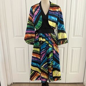 Ashro Open Back Halter 2 pc Dress Matching Open Front Bolero Jacket Size 10